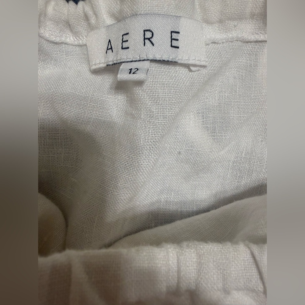 AERE Double Tie Back Short Sleeve Tier 100% Linen White Midi Dress Size 8 - Picture 9 of 11